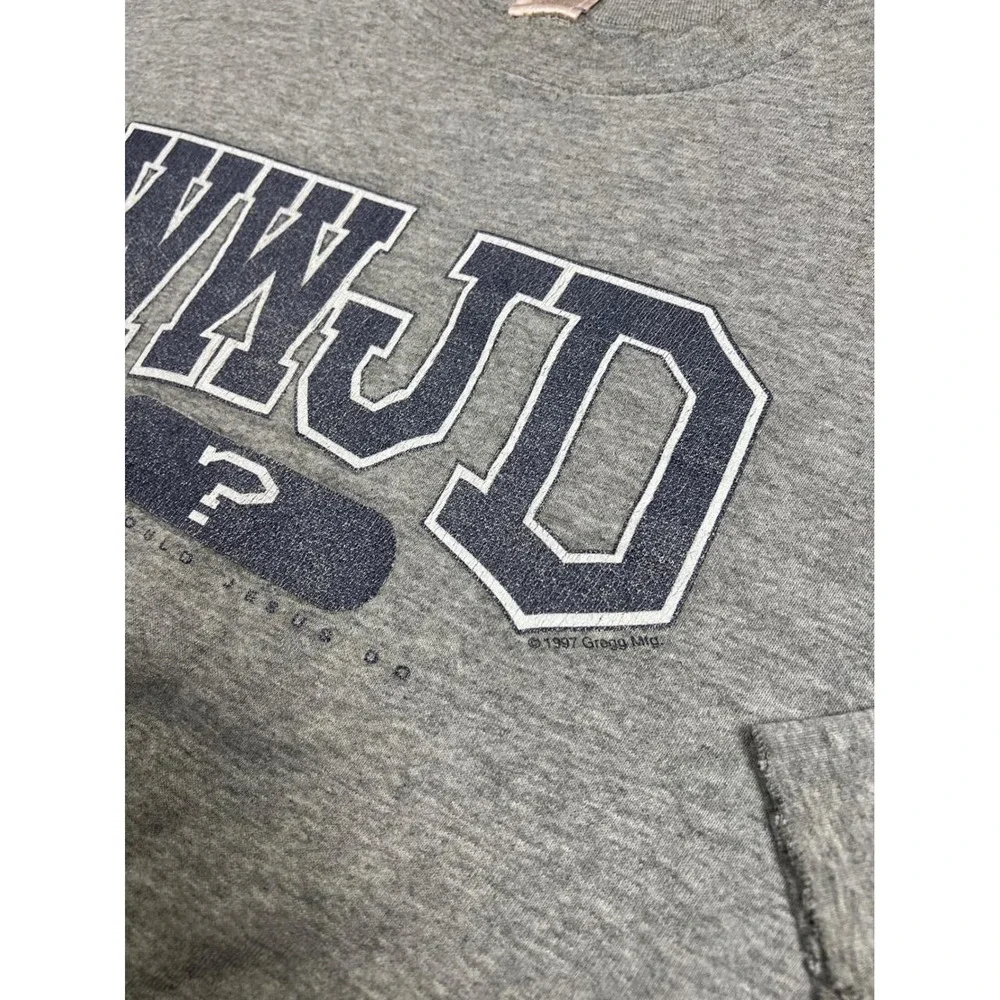 90s WWJD Sweatshirt Mens Large Vintage 1997 Gray Distressed Pullover